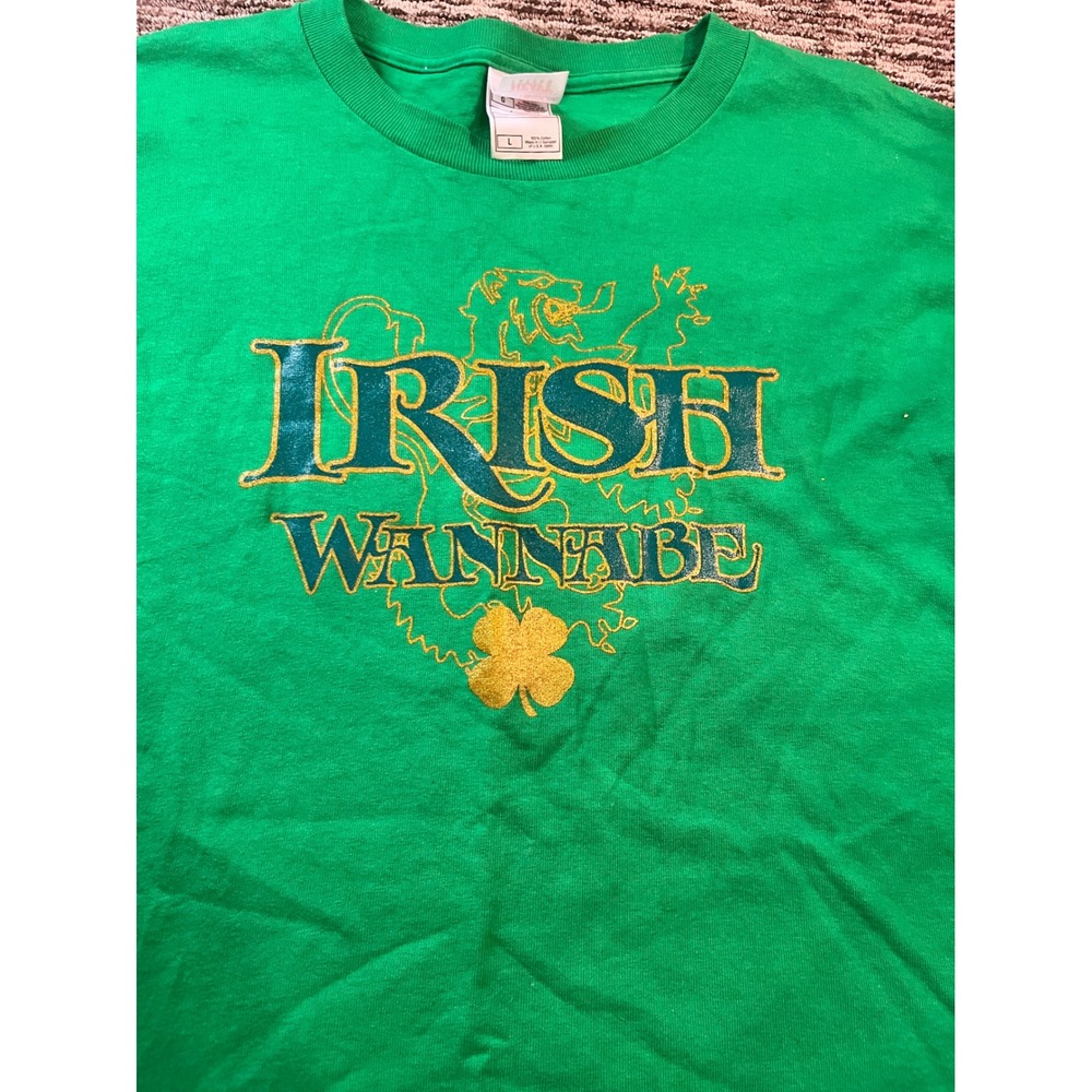 Fruit of the Loom Irish Wannabe Green Graphic T-Shirt St Patricks Day Large